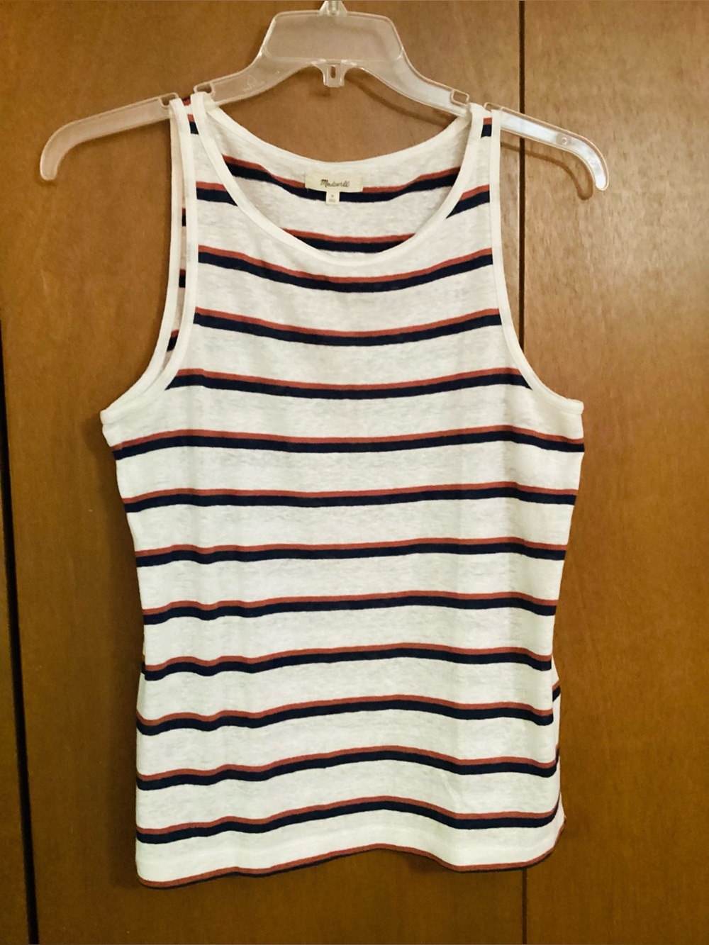 Madewell M Linen Blend Striped Tank Top Lightweight NEW Blue Burgundy